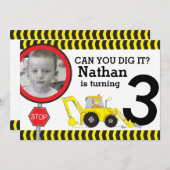 Bouwjongens 3e verjaardagsfeestuitnodiging kaart (Voorkant / Achterkant)