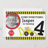 Bouwjongens 4e verjaardagsfeestuitnodiging kaart (Voorkant)