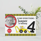 Bouwjongens 4e verjaardagsfeestuitnodiging kaart (Staand voorkant)