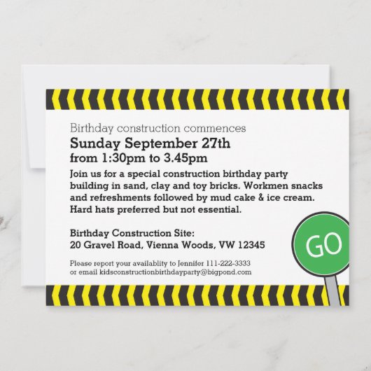 Bouwjongens 4e verjaardagsfeestuitnodiging kaart (Achterkant)