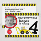 Bouwjongens 4e verjaardagsfeestuitnodiging kaart (Voorkant / Achterkant)