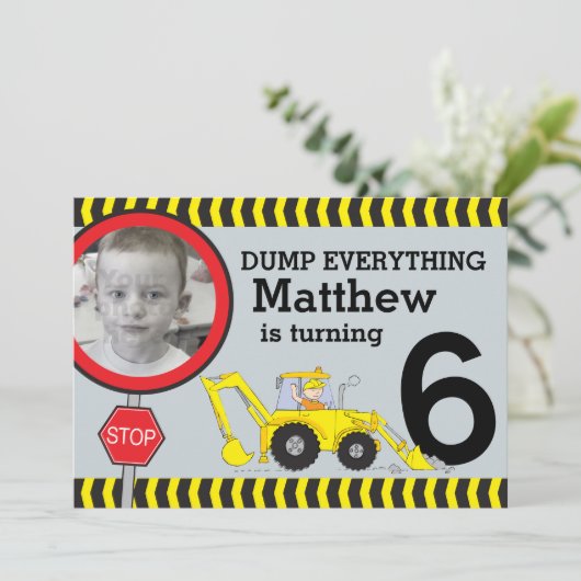Bouwjongens 6e verjaardag feestuitnodiging kaart (Staand voorkant)
