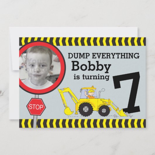 Bouwjongens 7e verjaardagsfeestuitnodiging kaart (Voorkant)