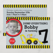 Bouwjongens 7e verjaardagsfeestuitnodiging kaart (Voorkant / Achterkant)