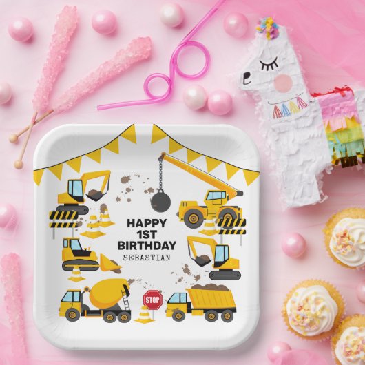 Bouwkinderen Birthday Party Papieren Bordje (Feest)