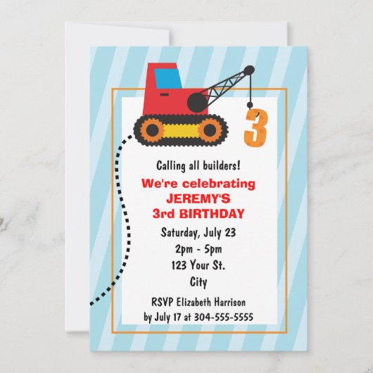 Bouwkraan 3rd Birthday Kaart (Voorkant)