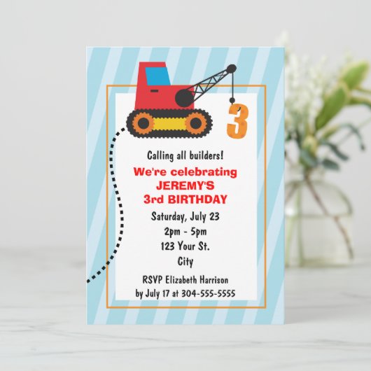 Bouwkraan 3rd Birthday Kaart (Staand voorkant)