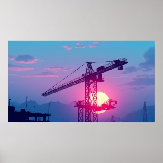 Bouwkraan bij zonsondergang poster (Voorkant)