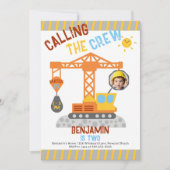 Bouwkraan Crew Boy 2e Verjaardag Foto Kaart (Voorkant)