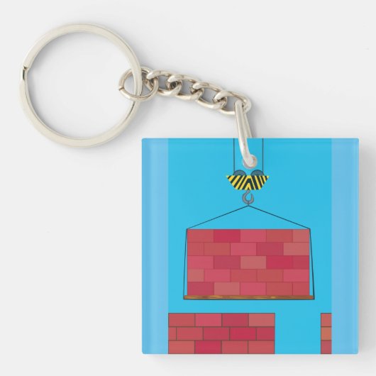 Bouwkraan Hefbakstenen muur Sleutelhanger (Voorkant)