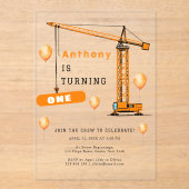 Bouwkraan Kinder & Volwassenen Verjaardag Acryl Uitnodigingen (Voorkant)