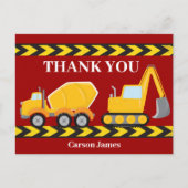 Bouwkraan Kinderverjaardagsfeestje Bedankt Briefkaart (Voorkant)