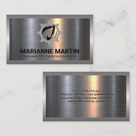 Bouwkraan | Metaal aluminiumzilver geborsteld Visitekaartje (Voorkant / Achterkant)