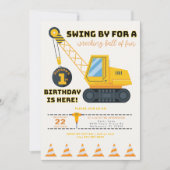 Bouwkraan verjaardagsuitnodiging – Geel Kaart (Voorkant)