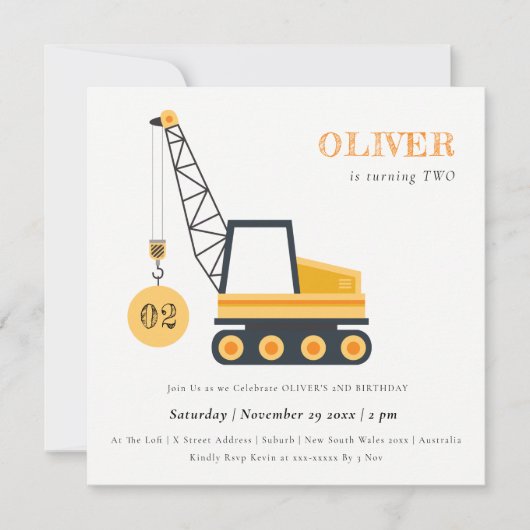 Bouwkraan Voertuig Elke zondag uitnodigen Bedankkaart (Voorkant)