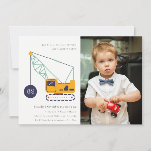Bouwkraan Voertuig Foto van Birthday Invite Bedankkaart (Voorkant)