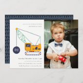 Bouwkraan Voertuig Foto van Birthday Invite Bedankkaart (Voorkant / Achterkant)