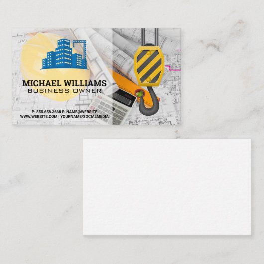 Bouwkraan | Wolkenkrabber | Bouwtekeningen Visitekaartje (Voorkant / Achterkant)