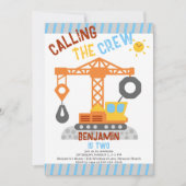 Bouwkraanbemanning Schattige Jongen 2e Verjaardag Kaart (Voorkant)