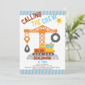 Bouwkraanbemanning Schattige Jongen 2e Verjaardag Kaart (Staand voorkant)