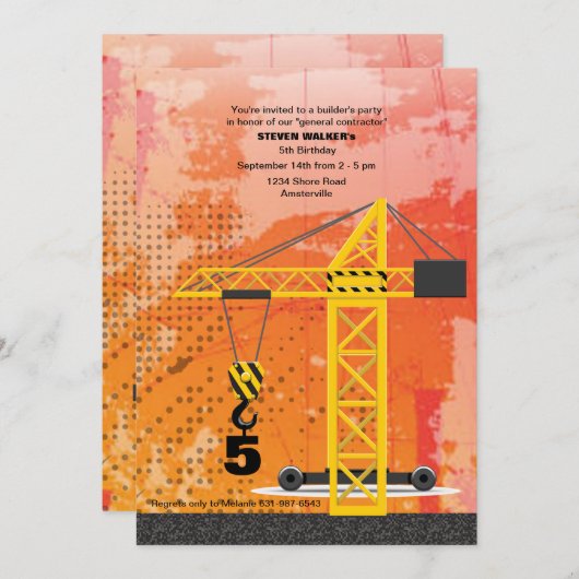 Bouwkraanuitnodiging Kaart (Voorkant / Achterkant)