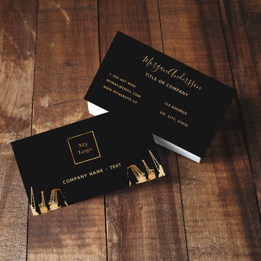 Bouwkranen van zwart goud visitekaartje