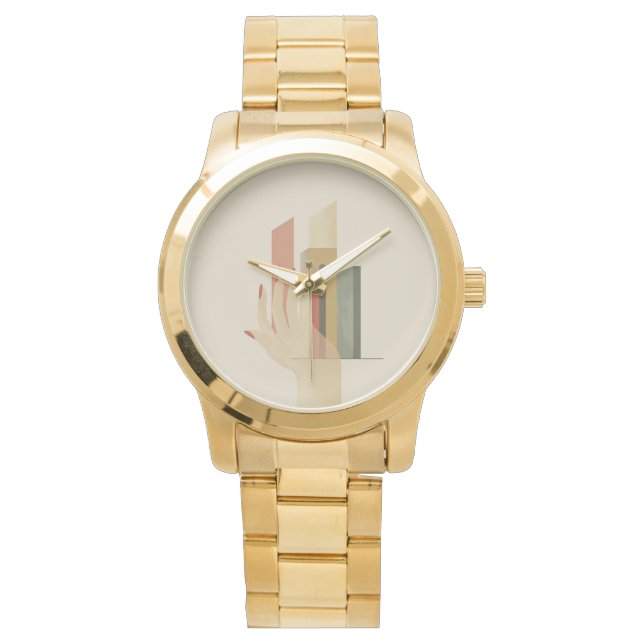 Bouwkunstenaar oversized gouden armbandhorloge horloge (Voorkant)
