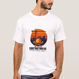 Bouwleven Staal Beton Retro Zonsondergang T-shirt