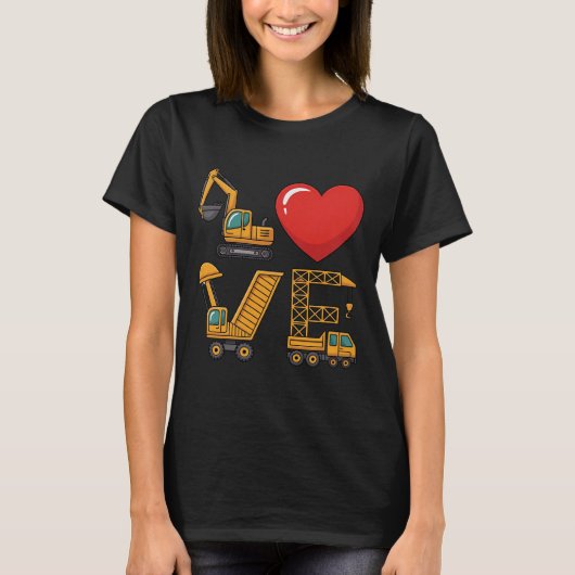 Bouwliefde graafmachine vrachtwagen hijskraan t-shirt (Voorkant)