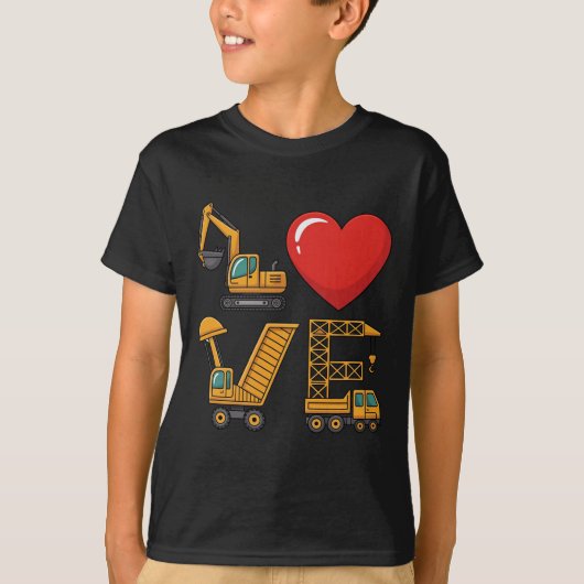 Bouwliefde graafmachine vrachtwagen kraan t-shirt (Voorkant)