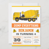 Bouwmachine Betonmixer Verjaardagsfeestje voor Kin Kaart (Voorkant)