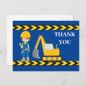 Bouwmachine Graafmachine Jongens Blauw Bedankt Briefkaart (Voorkant / Achterkant)