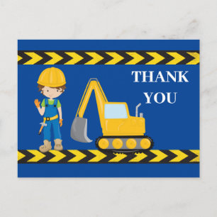 Bouwmachine Graafmachine Jongens Blauw Bedankt Briefkaart
