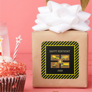 Bouwmachine vrachtwagen kinderverjaardagsfeestje d vierkante sticker