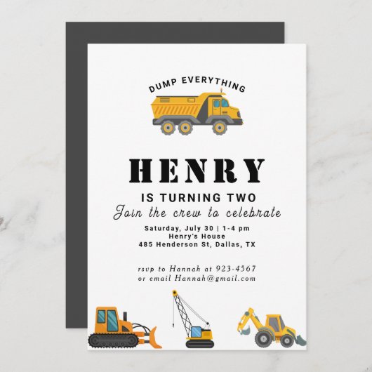 Bouwmachines Jongen Verjaardag Kaart (Voorkant / Achterkant)