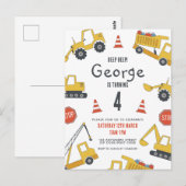 Bouwmachines verjaardagsfeestje uitnodiging (Voorkant / Achterkant)