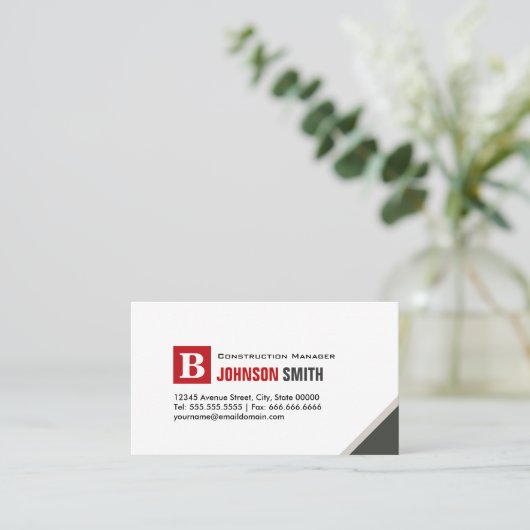 Bouwmanager - Eenvoudig grafisch rood Visitekaartje (Staand voorkant)