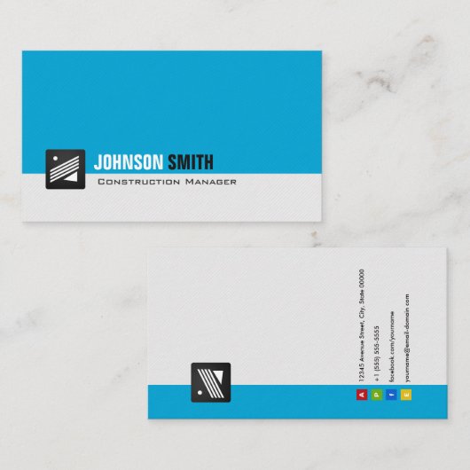 Bouwmanager - Personal Aqua Blue Visitekaartje (Voorkant / Achterkant)