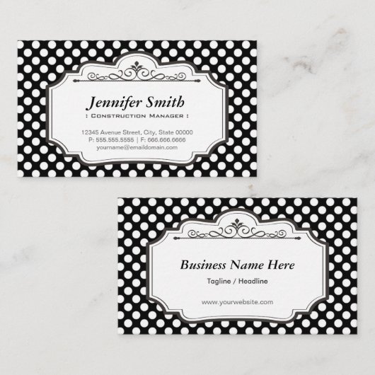 Bouwmanager - Zwarte poolpunten Visitekaartje (Voorkant / Achterkant)