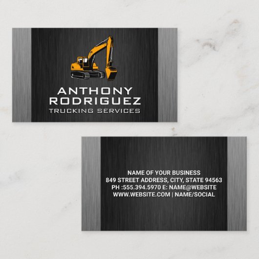 Bouwmaterieel | Zwart Zilver Metaal Visitekaartje (Voorkant / Achterkant)