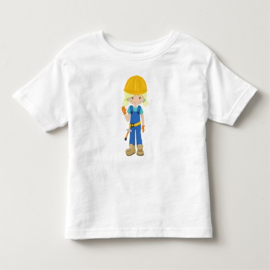 Bouwmeisje, blond haar, leuk meisje, hamer kinder shirts (Voorkant)