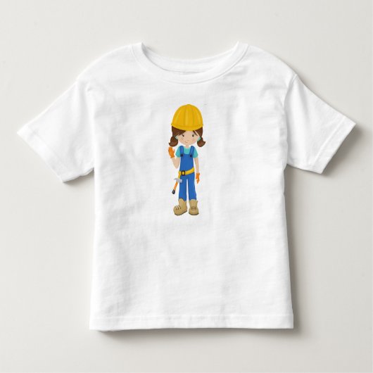 Bouwmeisje, bruin haar, leuk meisje, hamer kinder shirts (Voorkant)