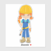 Bouwmeisje, Oranje haar, koffiemeisje, Hammer Sticker (Vel)