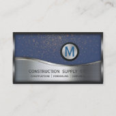 Bouwmonogram LOGO Silver Metal Blue Visitekaartje (Voorkant)