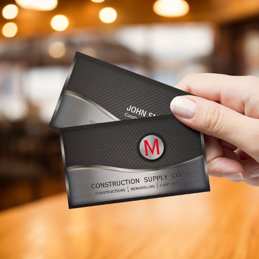 Bouwmonogram LOGO zwart en zilver metaal Visitekaartje