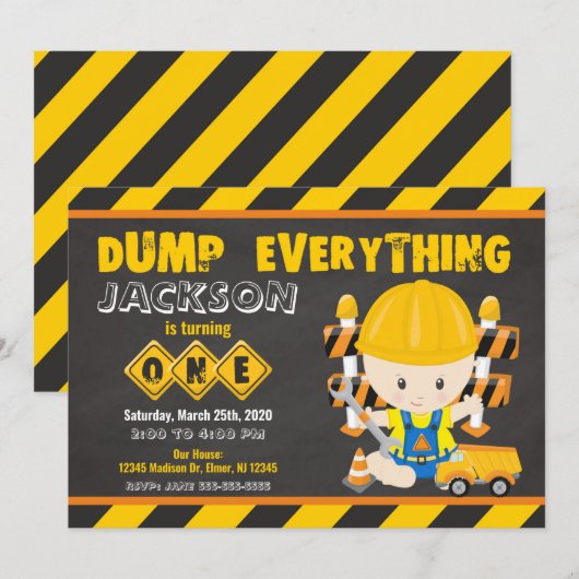 Bouwnijverheid 1e verjaardag Uitnodigingskarton Kaart (Voorkant / Achterkant)