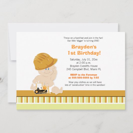 Bouwnijverheid Aangepaste uitnodiging voor eerste  (Voorkant)