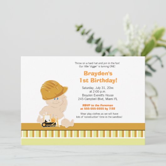 Bouwnijverheid Aangepaste uitnodiging voor eerste  (Staand voorkant)