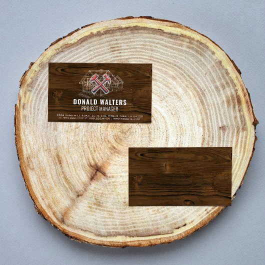 Bouwnijverheid | Achtergrond hout | Blauwdrukken Visitekaartje