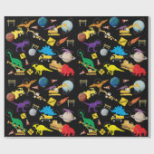 Bouwnijverheid Astronaut Dinosauriërs in de ruimte Cadeaupapier (Vlak)